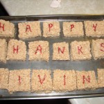 Tena got creative with the Rice Krispies treats.  Her initial attempt (at turkey-shaped treats) didn't work out as well.